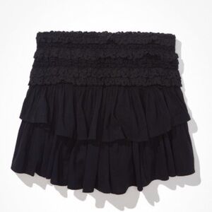 AE Ruffled Black Lace Tiered Mini Skirt
